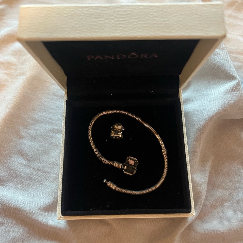 Silver Pandora Snake Chain Bracelet With Charm
